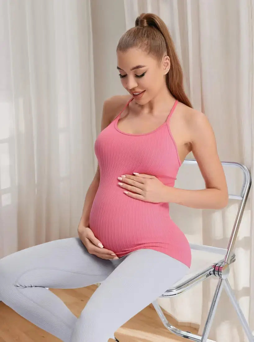 Women's Maternity Racerback Yoga Tank Tops Moisture-Wicking Sweat-Absorbing Quick-Dry Slim Fit Pregnancy Training Tops