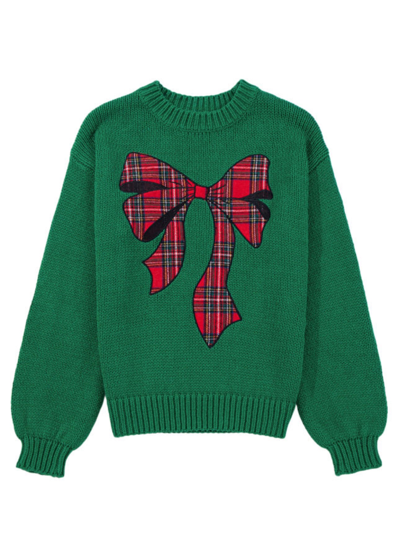 Evergreen Plaid Bow Design Christmas Sweater - Long Sleeve Casual Style  Winter & Christmas Day Women's Knitwear Tops Pullover Womenswear
