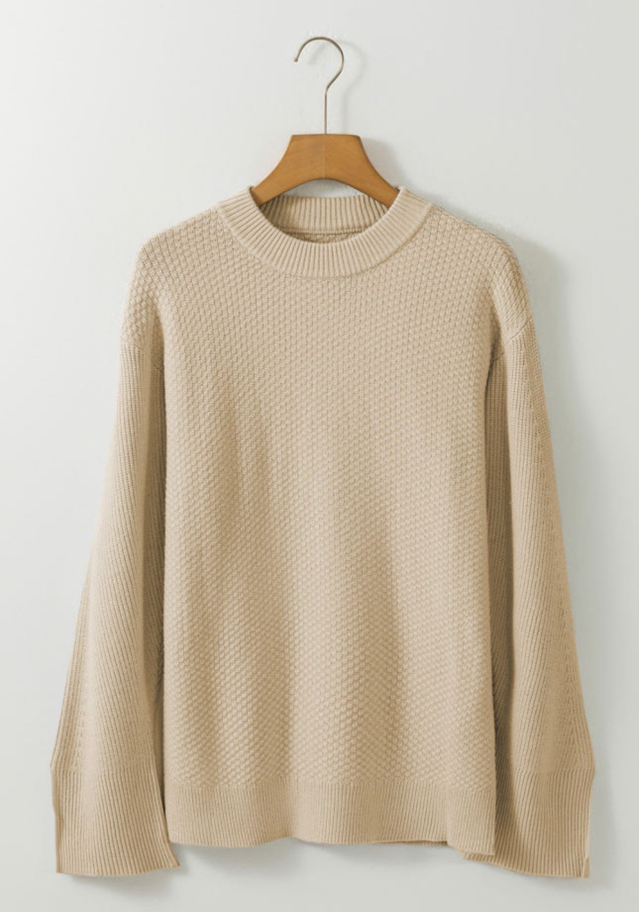 Parchment Solid Textured Knit Split Cuff Drop Shoulder Sweater Womenswear Loose Long Sleeve Casual Minimalist  Daily Wear