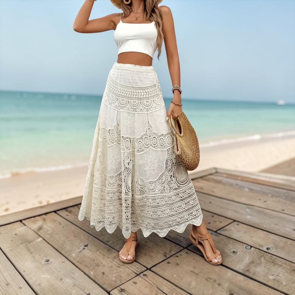 Women's Plain Hollow Out Skirt, Boho Fashion  Long Skirt for Beach, Ladies Bottoms