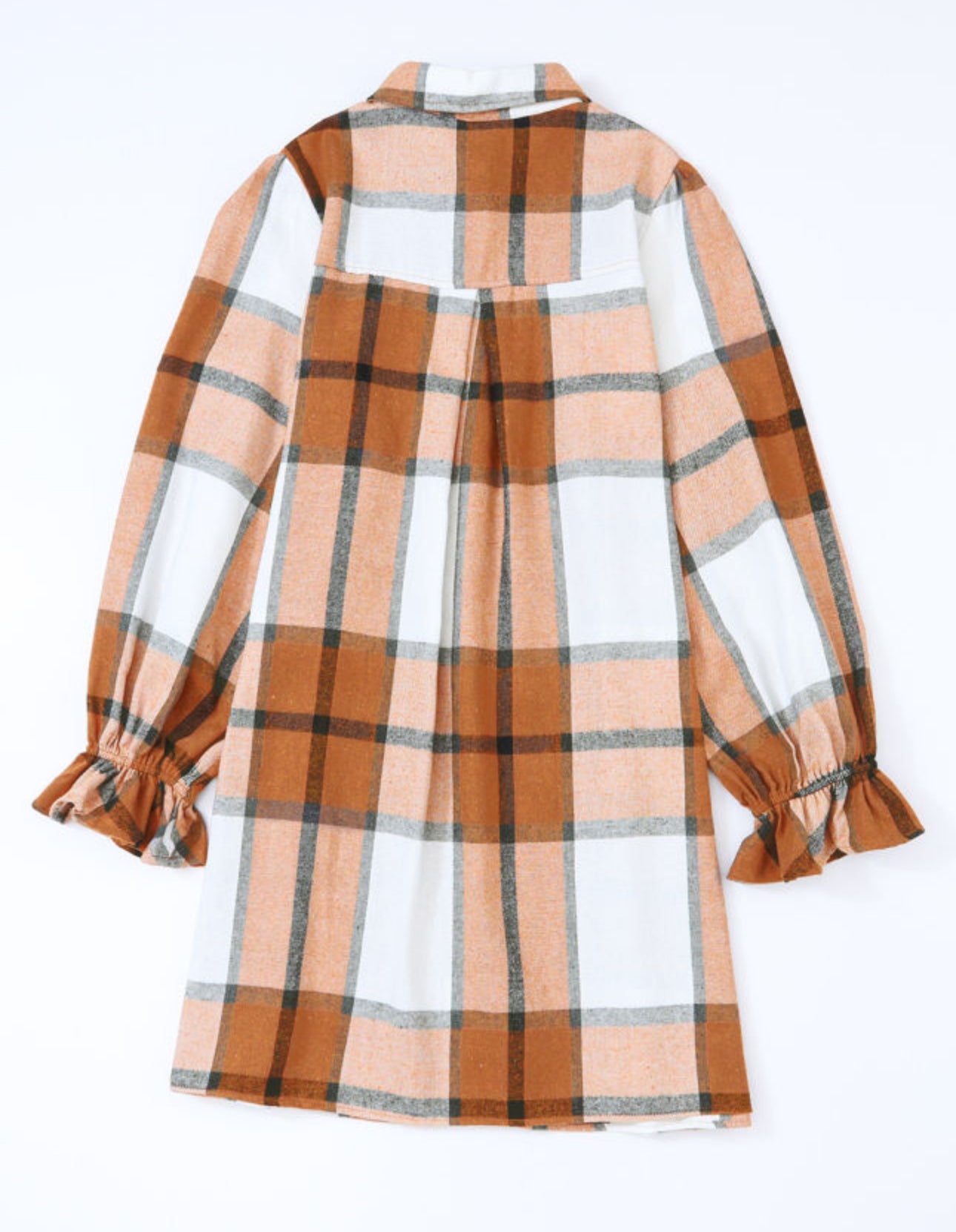 Casual Plaid Mini Dress with Ruffled Sleeves, High Waist Button Detail, Daily Wear Long Sleeve