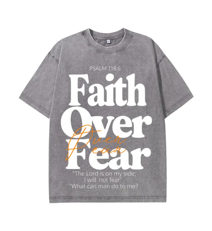 Oversized Vintage Retro Faith Over Fear Bible Verse Streetwear Print Streetwear T Shirt USA