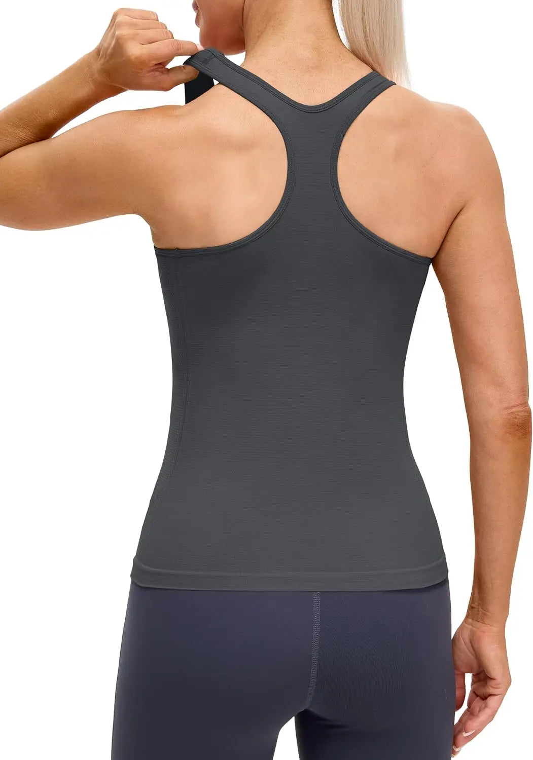 Women's Seamless Solid Color Workout Tank Top with Built-in Bra Padded Racerback Athletic Yoga Top