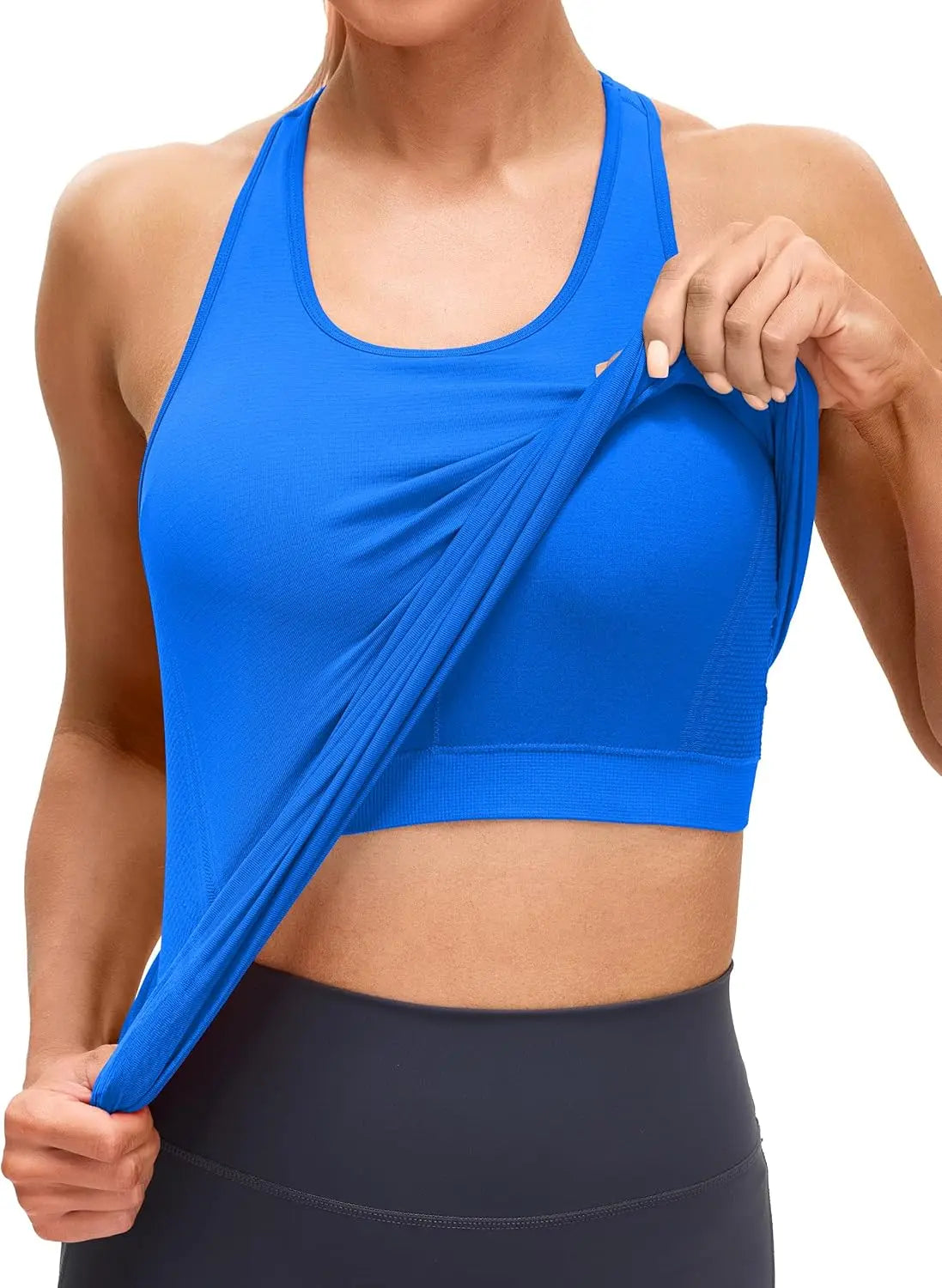 Women's Seamless Solid Color Workout Tank Top with Built-in Bra Padded Racerback Athletic Yoga Top