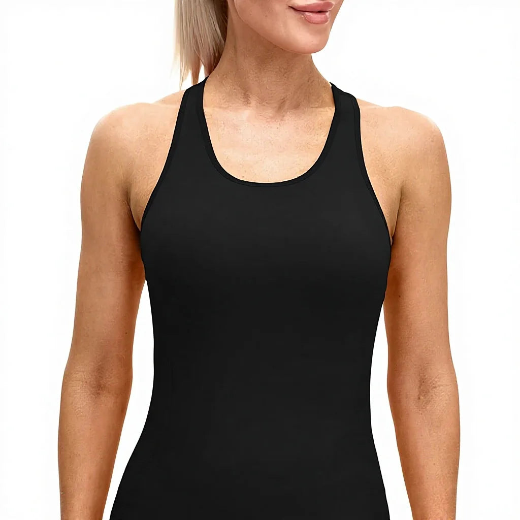 Women's Seamless Solid Color Workout Tank Top with Built-in Bra Padded Racerback Athletic Yoga Top
