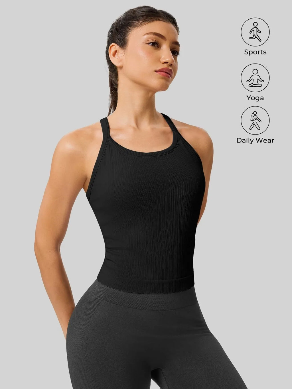 Women'S Racerback Cropped Sports Tank Top | Breathable Ribbed, Removable Padding,, Medium Stretch Fabric, Ideal for Gym and Yoga