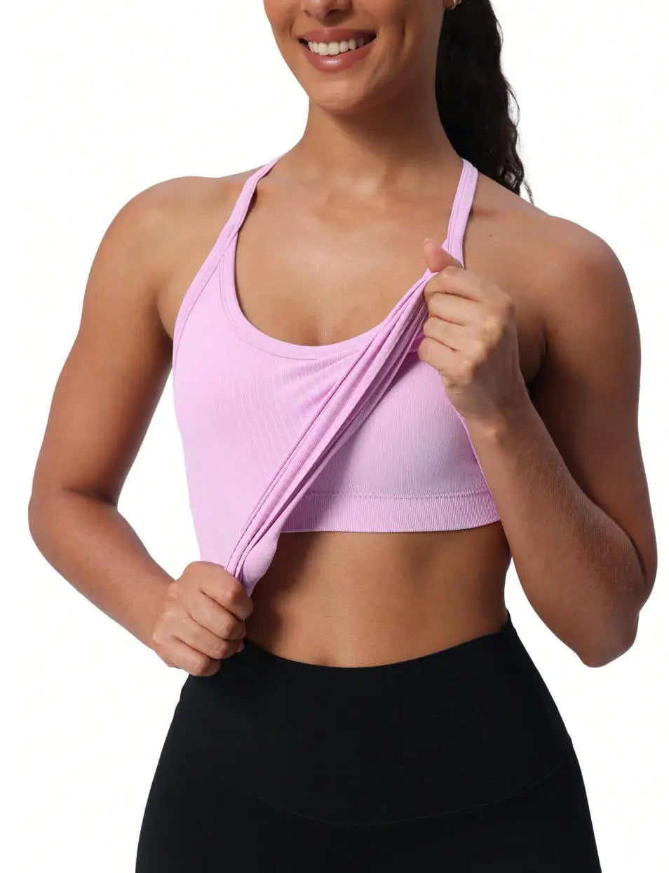 Seamless Women's Workout Tank Tops with Built-In Bra Racerback Athletic Yoga Shirts Ribbed Soft and Breathable Design