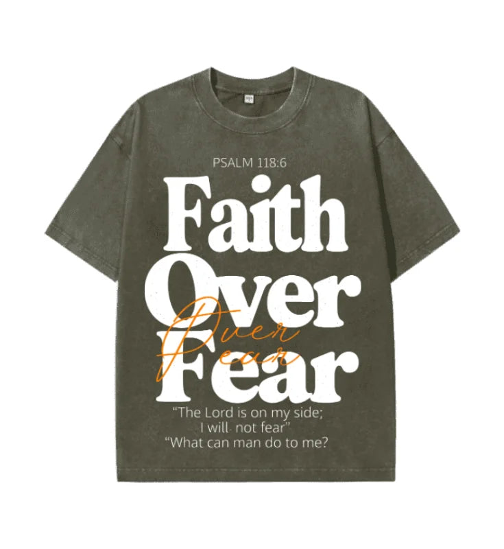 Oversized Vintage Retro Faith Over Fear Bible Verse Streetwear Print Streetwear T Shirt USA