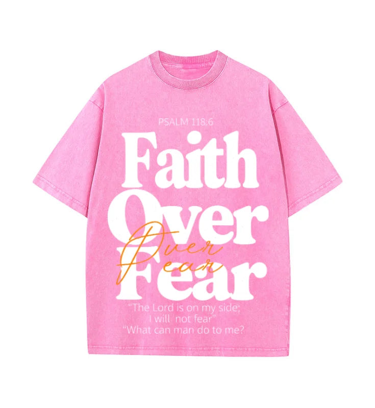 Oversized Vintage Retro Faith Over Fear Bible Verse Streetwear Print Streetwear T Shirt USA