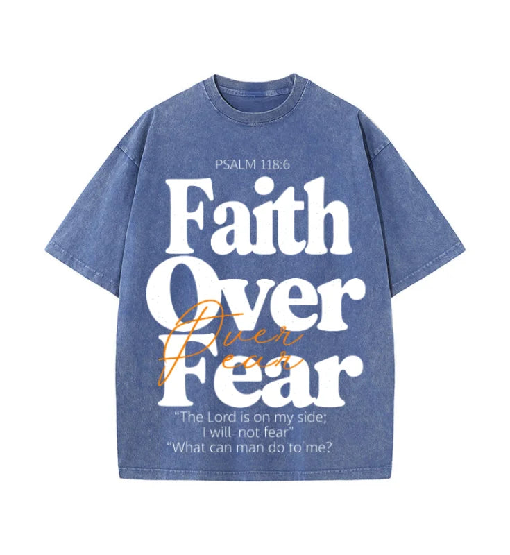 Oversized Vintage Retro Faith Over Fear Bible Verse Streetwear Print Streetwear T Shirt USA
