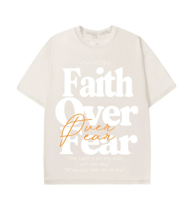 Oversized Vintage Retro Faith Over Fear Bible Verse Streetwear Print Streetwear T Shirt USA