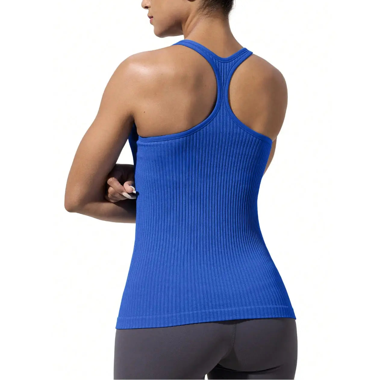 Yoga Workout Tank Tops for Women with Built-in Bra Seamless V-Neck Spandex/Nylon Solid Fitness Shirts
