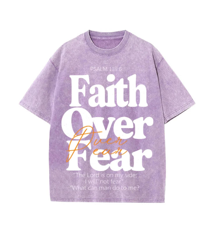 Oversized Vintage Retro Faith Over Fear Bible Verse Streetwear Print Streetwear T Shirt USA