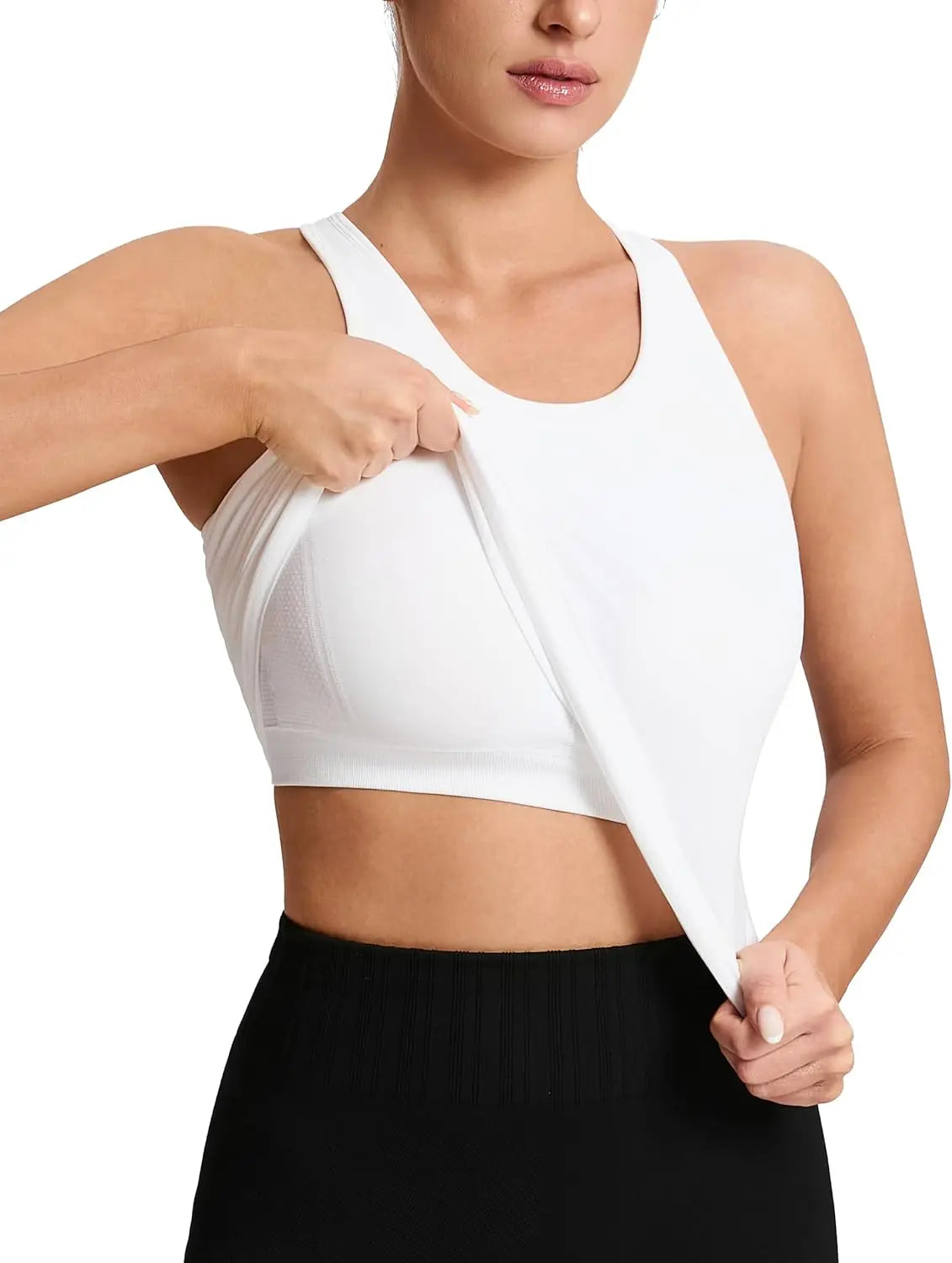 Women's Seamless Solid Color Workout Tank Top with Built-in Bra Padded Racerback Athletic Yoga Top