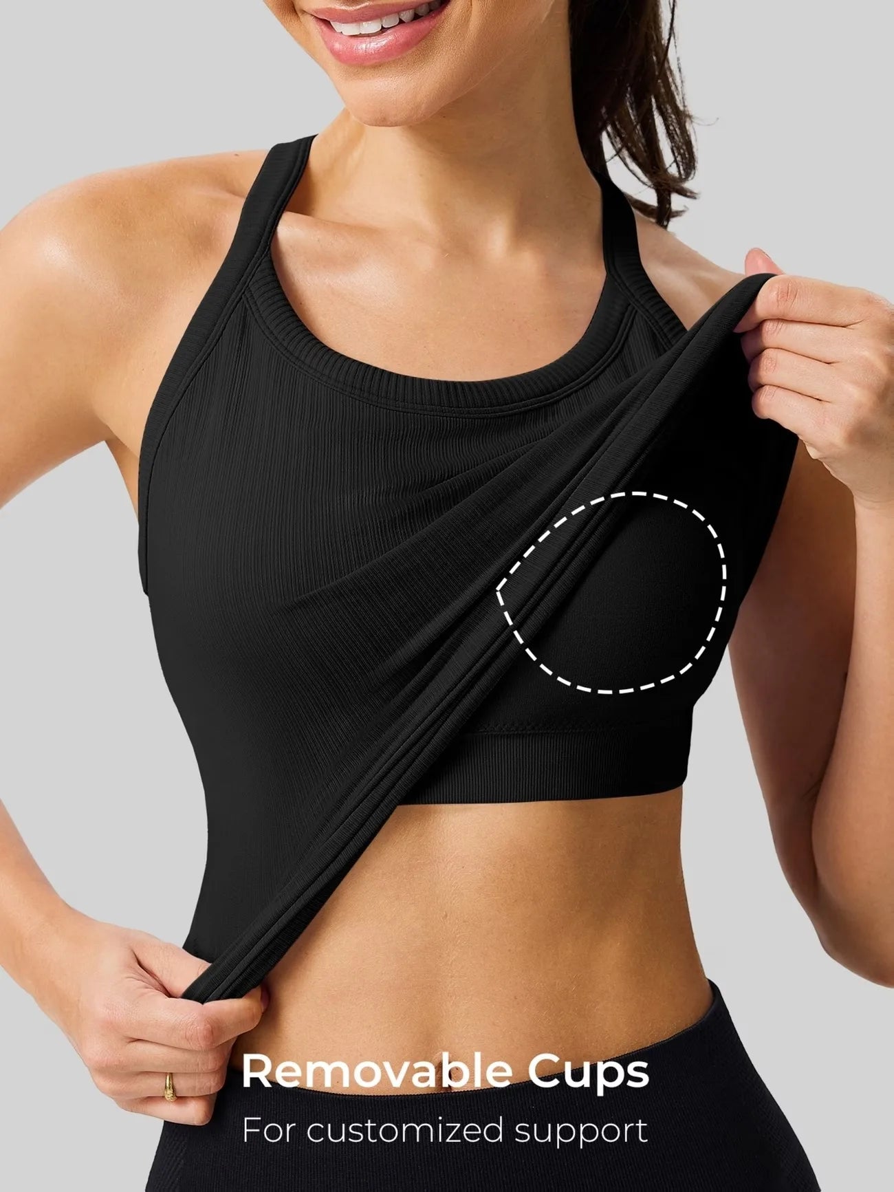 Women'S Racerback Cropped Sports Tank Top | Breathable Ribbed, Removable Padding,, Medium Stretch Fabric, Ideal for Gym and Yoga