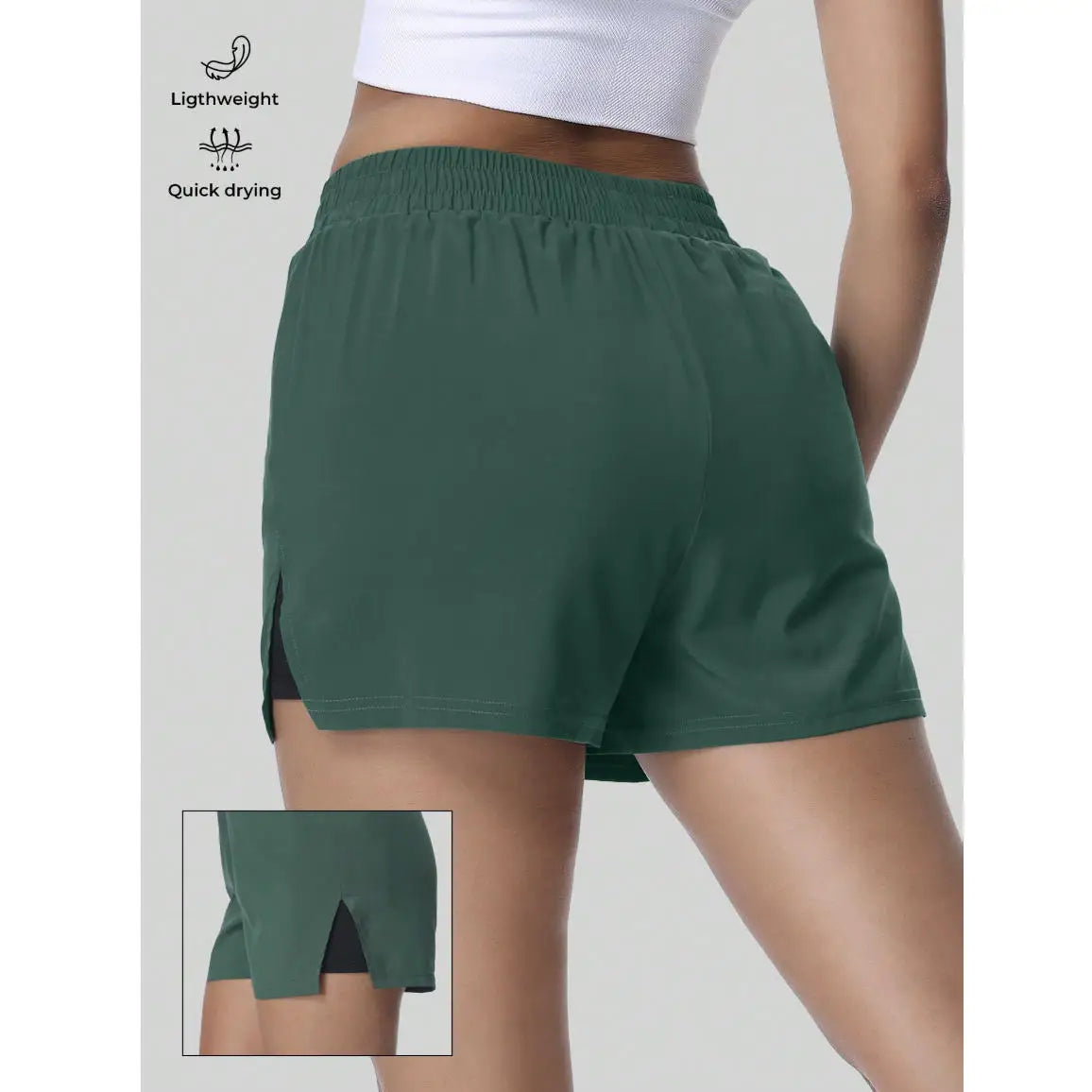 Women's Breathable Moisture-Wicking Underwear Lining Split Hem Sports Shorts With Pockets High Elastic Waist Workout Shorts