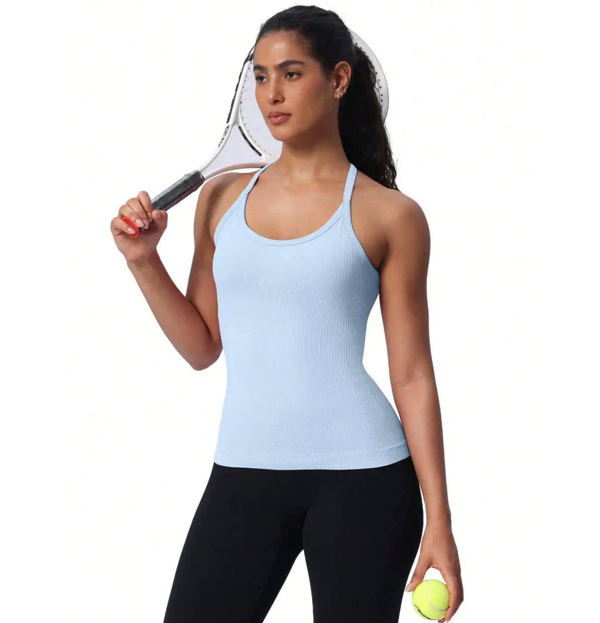 Seamless Women's Workout Tank Tops with Built-In Bra Racerback Athletic Yoga Shirts Ribbed Soft and Breathable Design