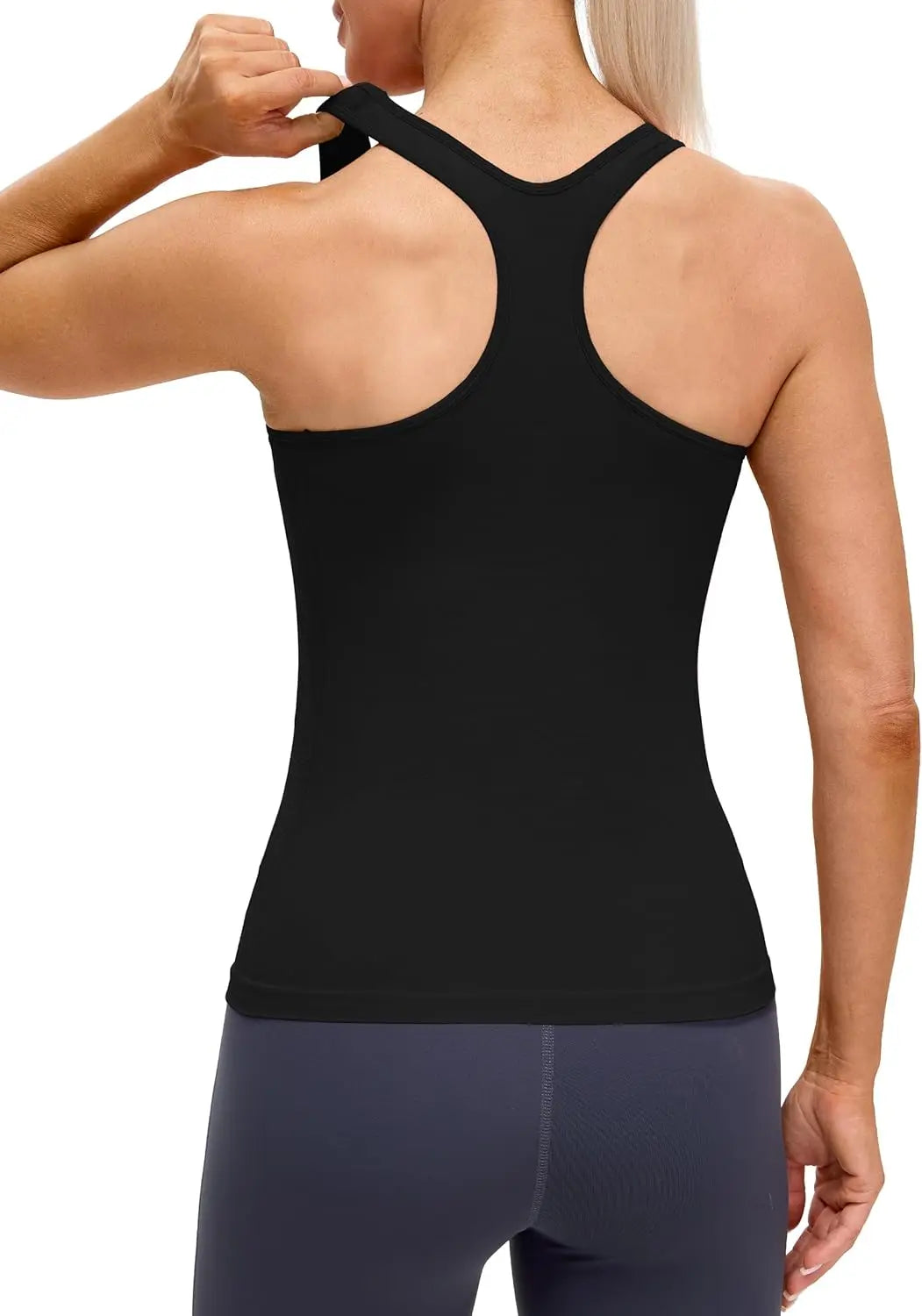 Women's Seamless Solid Color Workout Tank Top with Built-in Bra Padded Racerback Athletic Yoga Top