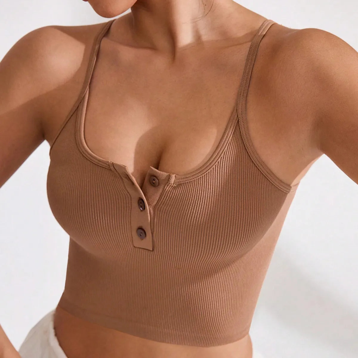 Women's Summer Sleeveless Yoga Top American Style Buttons Small Camisole Vest