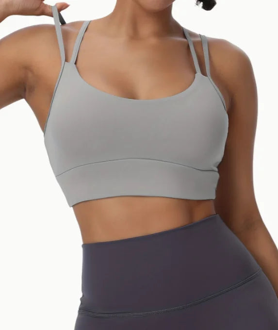 Women's Strappy Sports Bras Fitness Workout Padded Yoga Top Criss Cross Back Cami