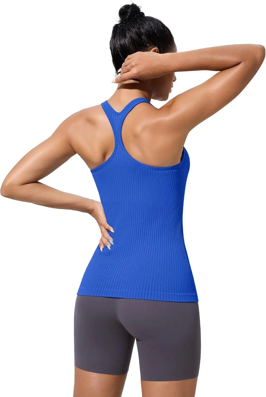 Yoga Workout Tank Tops for Women with Built-in Bra Seamless V-Neck Spandex/Nylon Solid Fitness Shirts