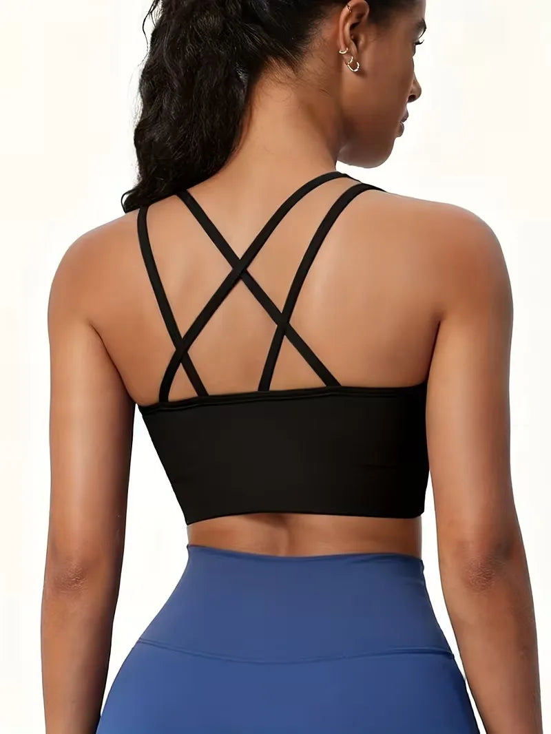 Women's Strappy Sports Bras Fitness Workout Padded Yoga Top Criss Cross Back Cami