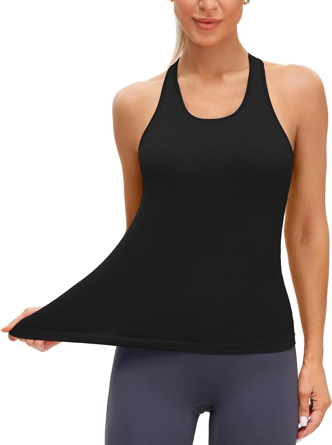 Women's Seamless Solid Color Workout Tank Top with Built-in Bra Padded Racerback Athletic Yoga Top