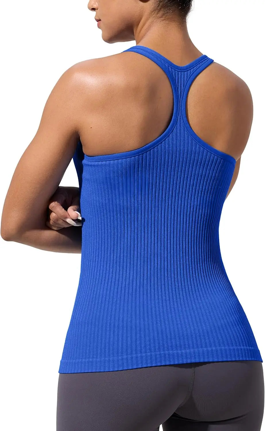 Yoga Workout Tank Tops for Women with Built-in Bra Seamless V-Neck Spandex/Nylon Solid Fitness Shirts
