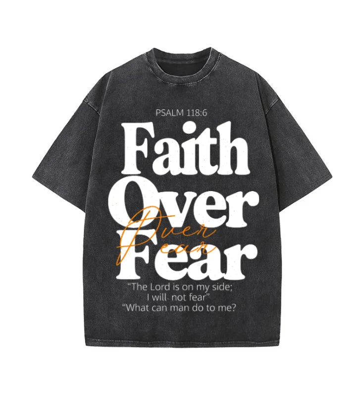 Oversized Vintage Retro Faith Over Fear Bible Verse Streetwear Print Streetwear T Shirt USA
