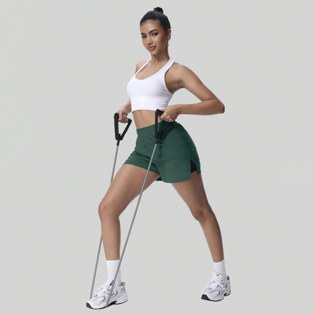 Women's Breathable Moisture-Wicking Underwear Lining Split Hem Sports Shorts With Pockets High Elastic Waist Workout Shorts