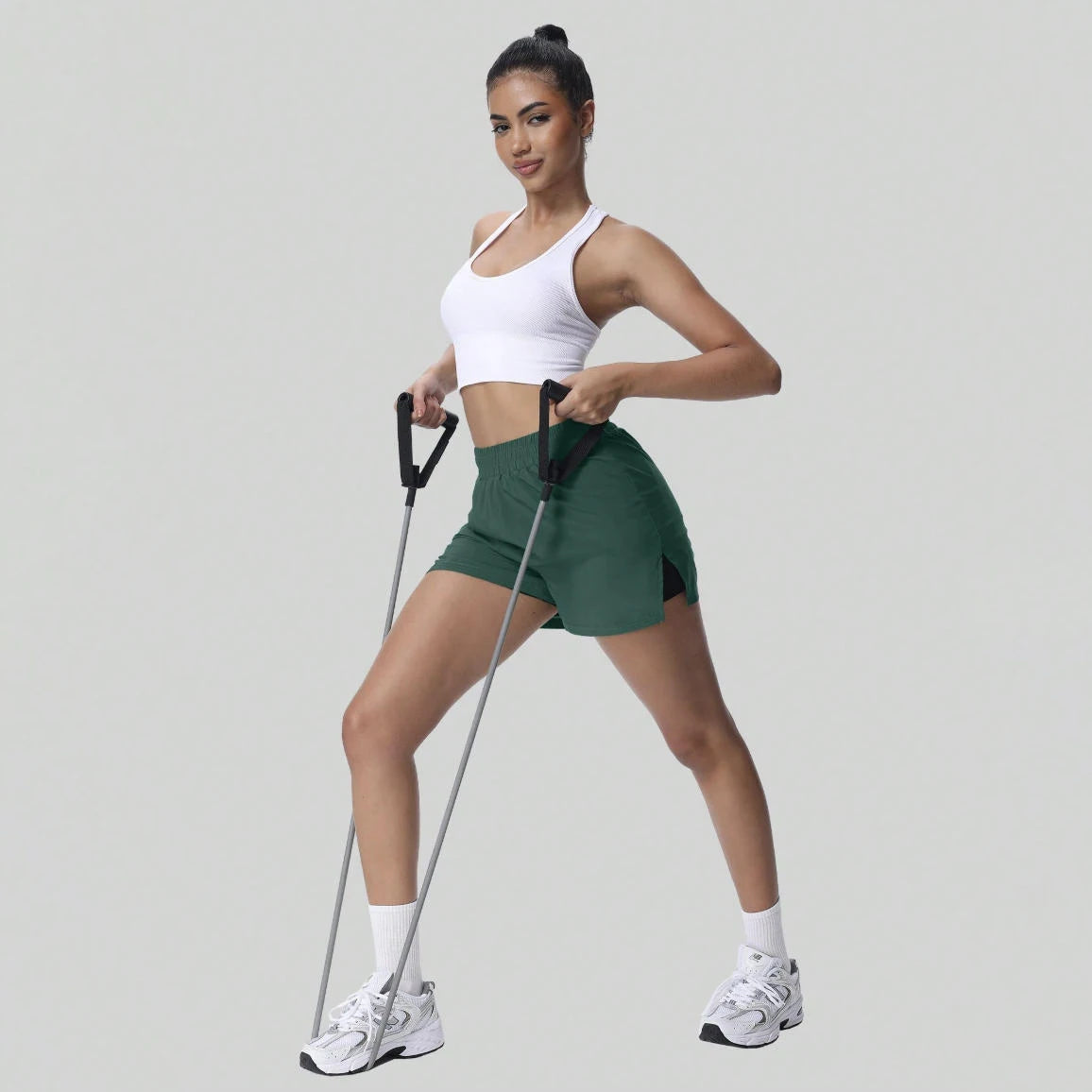 Women's Breathable Moisture-Wicking Underwear Lining Split Hem Sports Shorts With Pockets High Elastic Waist Workout Shorts