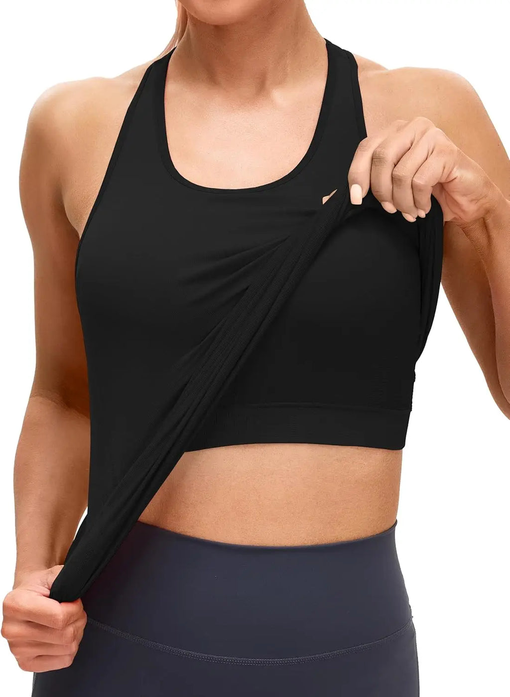 Women's Seamless Solid Color Workout Tank Top with Built-in Bra Padded Racerback Athletic Yoga Top
