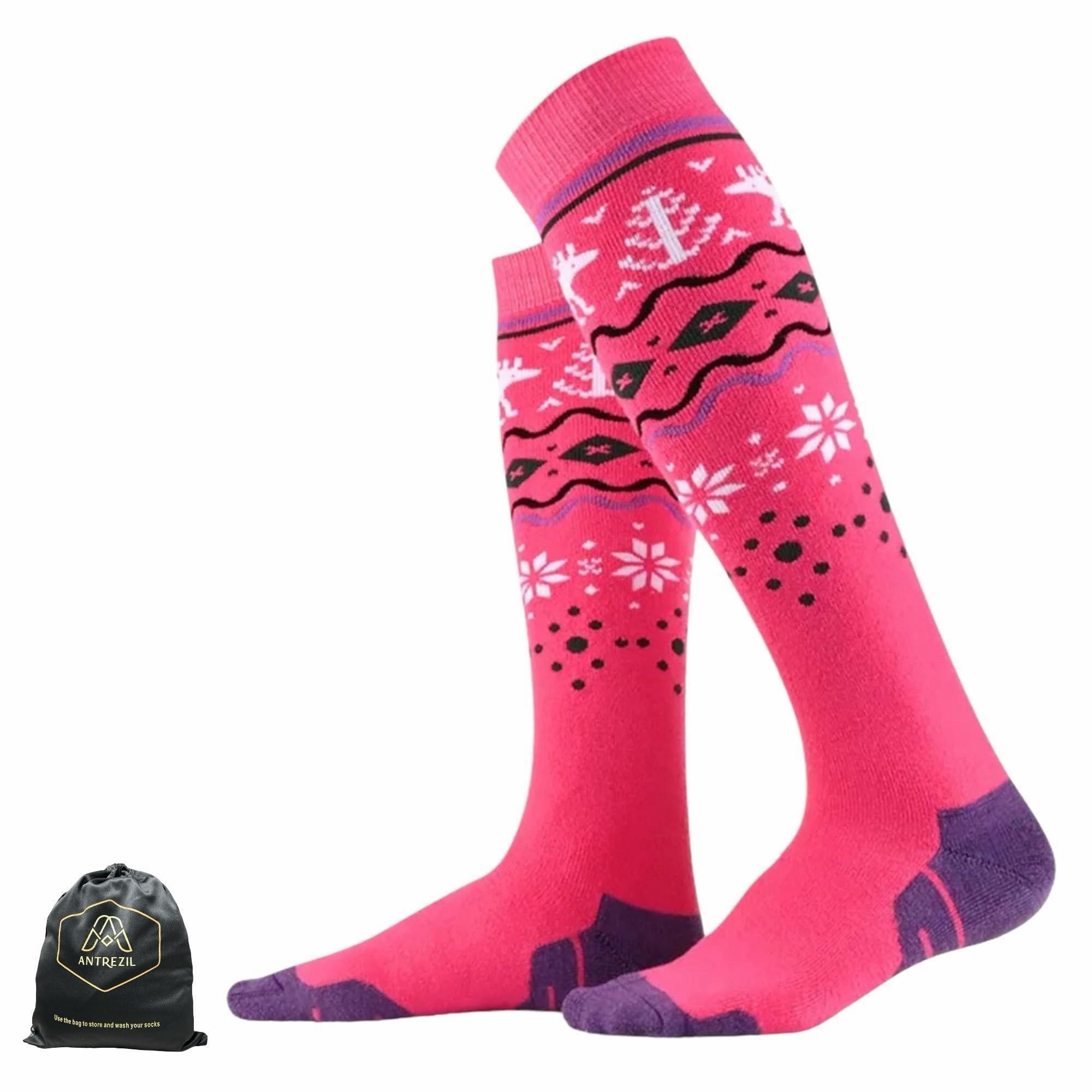 ANTREZIL Wool Pink Socks, Thick Sock, Outdoor Sports Socks Snowboarding, Breathable, Sustainable, Sweat-Absorbent, Warmth and Comfort.