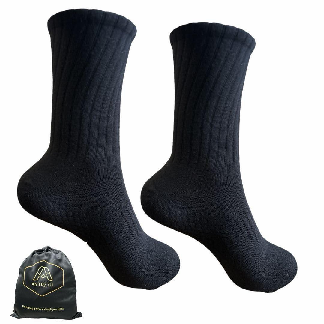 ANTREZIL Crew Compression Black Socks Pack of 5 with Bag |Athletic Socks, Cushioned Socks, Sweat Absorbent, Arch Support