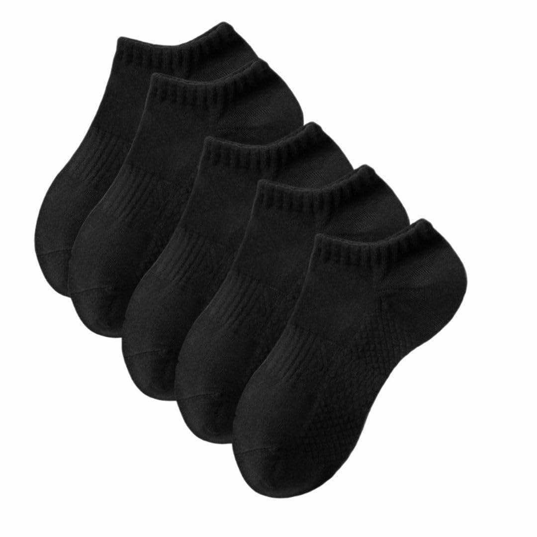 Ankle Socks - Pack of 5 Pairs Black with Bag | Non-Slip Toe Support, Moisture-Wicking Casual Cotton | Sports,Gym, Gifts