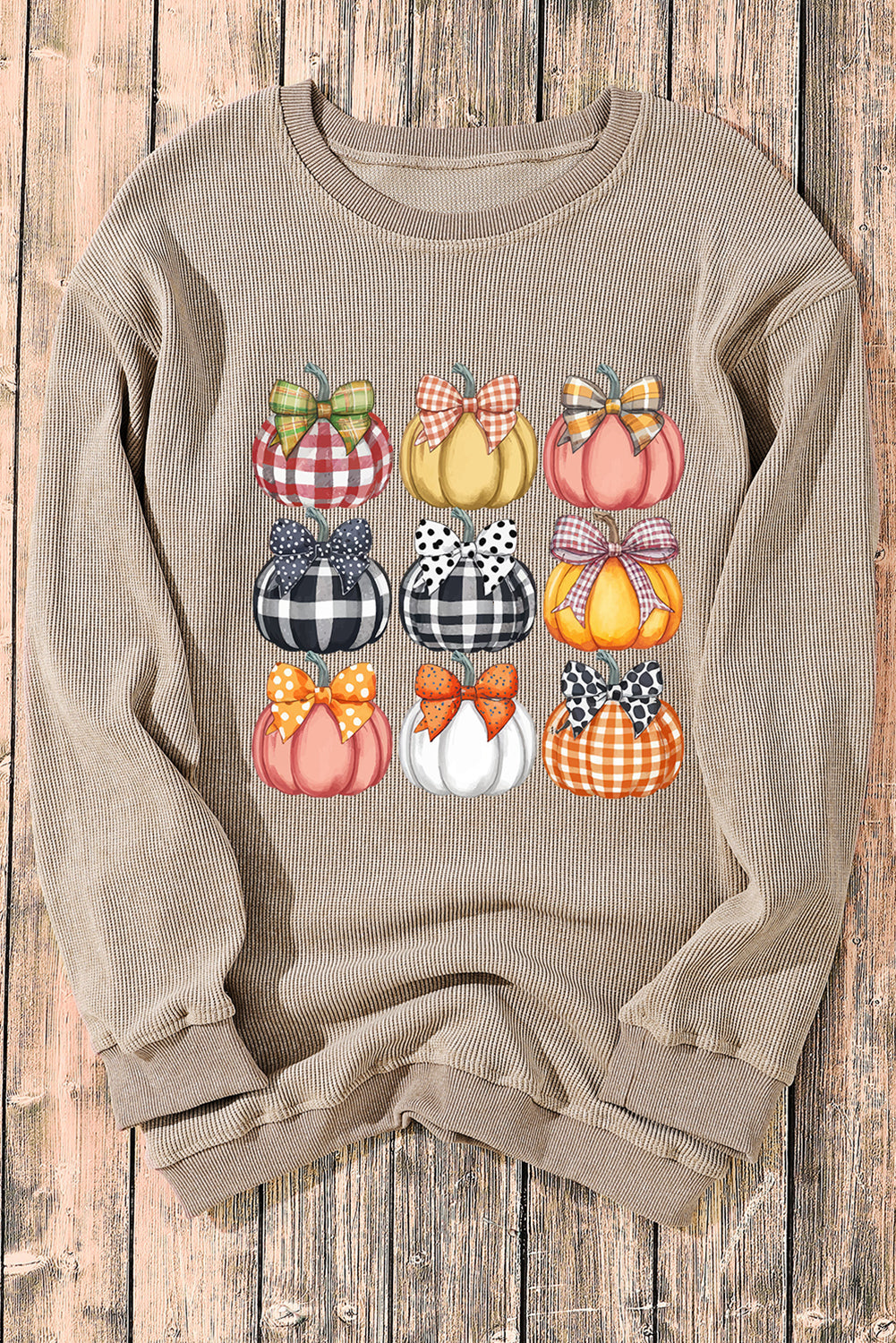 Women's Fall Pumpkin Print Sweatshirt, Khaki Baggy Pullover, Halloween