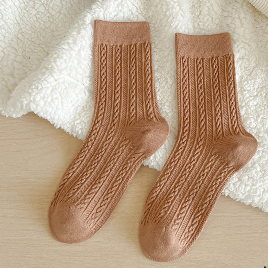 Winter Socks - 3 Pairs with Bag | Warm Cotton Wool Blend for Outdoor Adventures | Quick-Dry, Breathable & Seamless Warming Socks in Beige, Pink & White