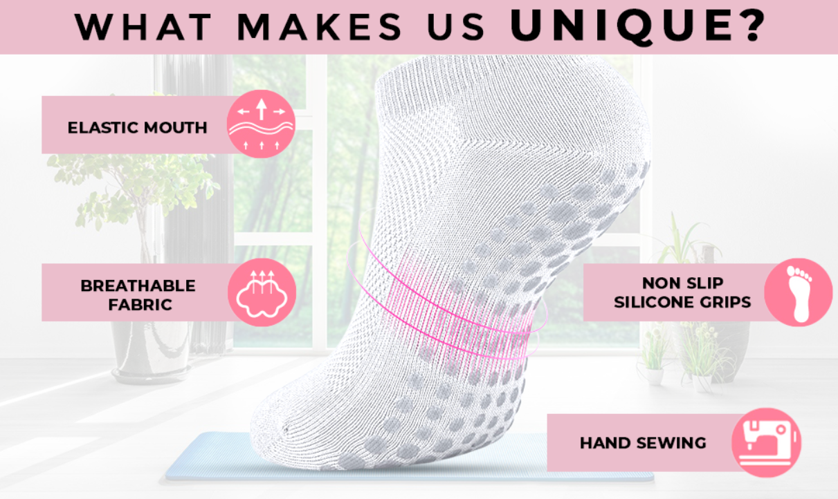 Yoga Socks 4 Pairs/Non-Slip Grip Socks,Barre, Dance, Trampoline, Hospital,Breathable Cotton, Moisture-Wicking