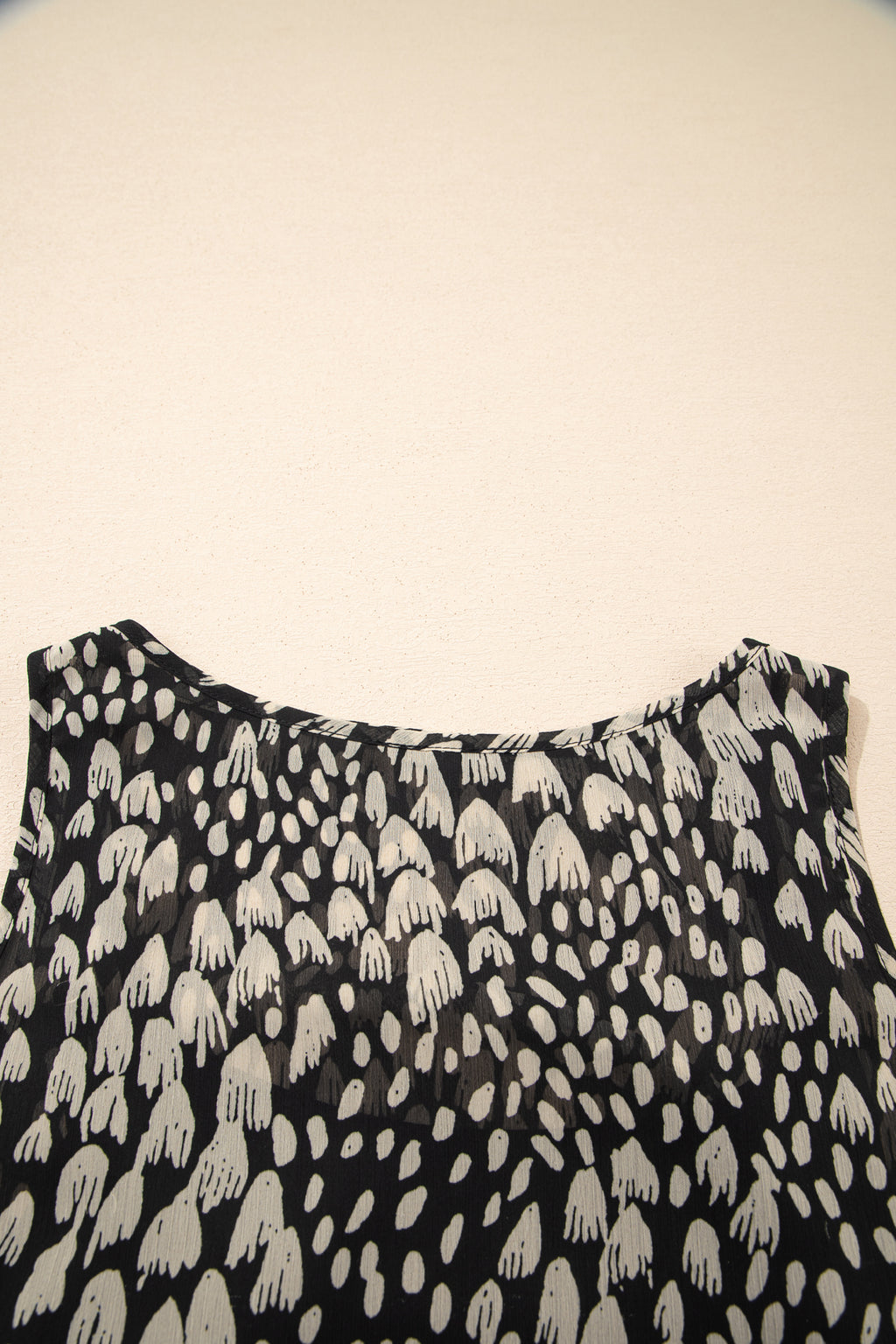 Black Printed Sleeveless Maxi Dress