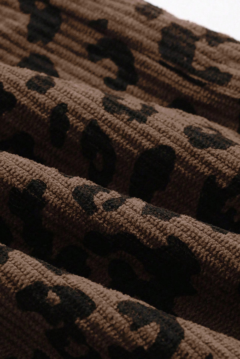 Dark Brown Leopard Print Elastic High Waist Loose Corduroy Pants