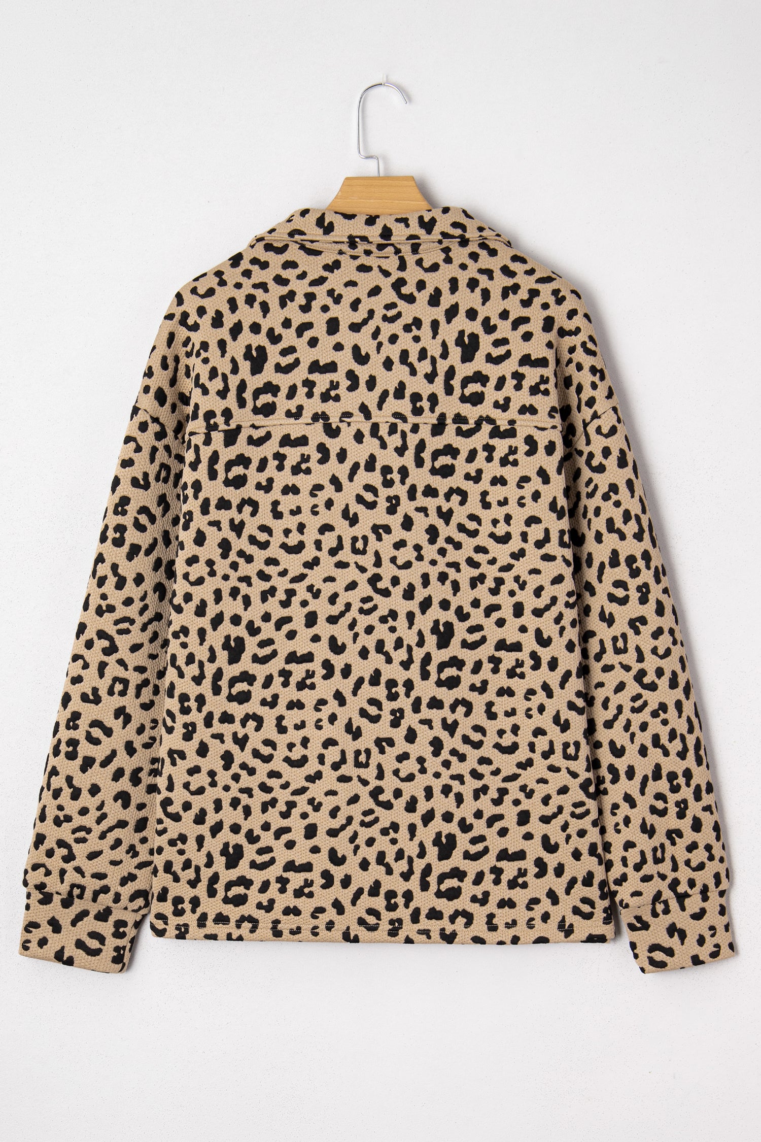 Parchment Leopard Polo Collar V Neck Pullover Top