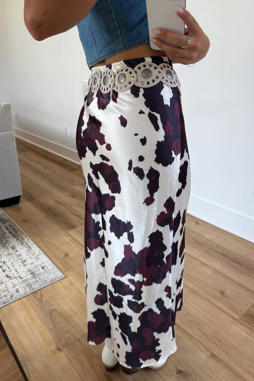 Brown Abstract Print Western Long Metal Zip-Up Waist Daily Wear Skirt