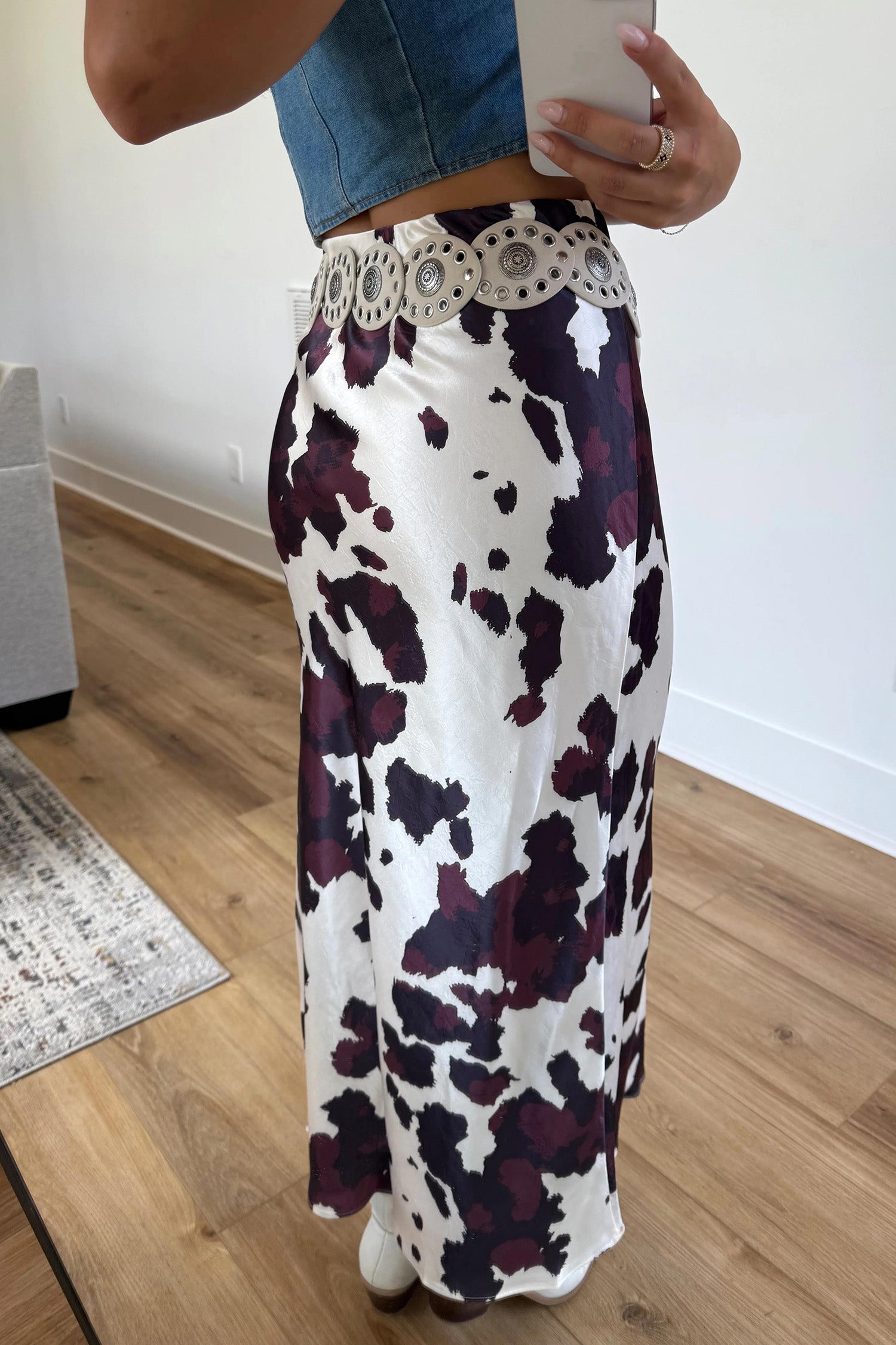 Brown Abstract Print Western Long Metal Zip-Up Waist Daily Wear Skirt