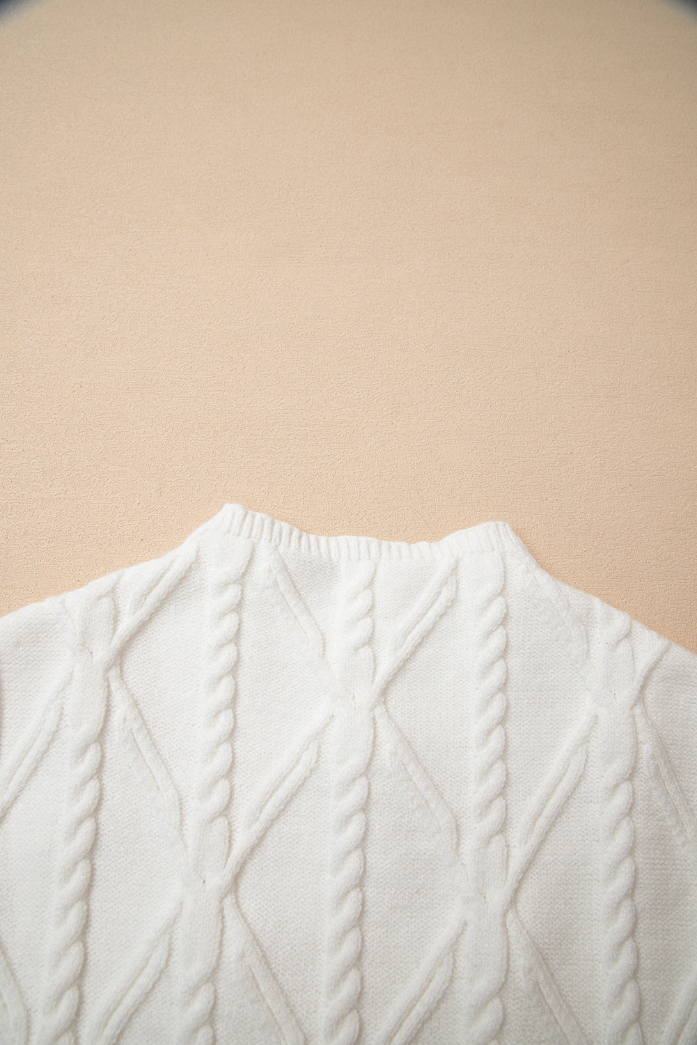 White Pearl High Neck Textured Knit Sweater Vest