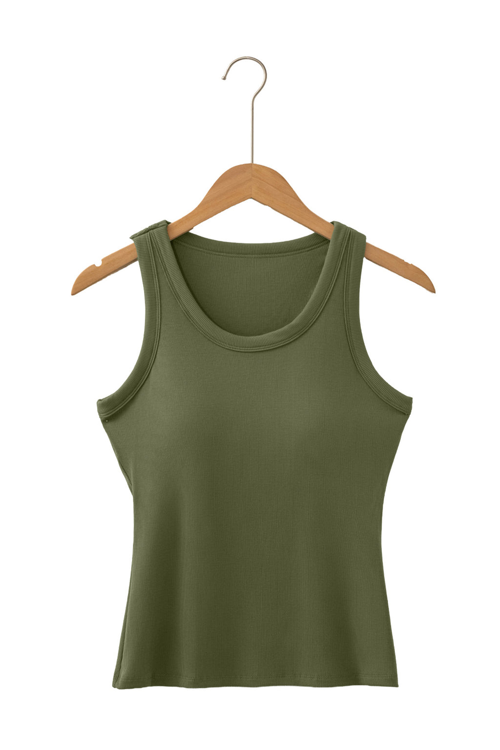 Dark Khaki Slim Ribbed Padded Tank Top