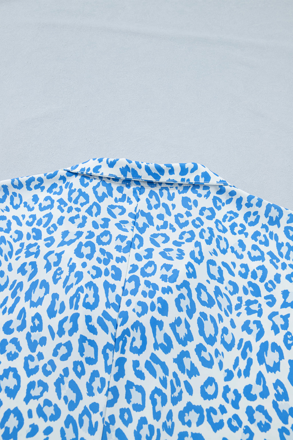 Sky Blue Striped V Neckline Half Sleeve Plus Size Leopard Blouse