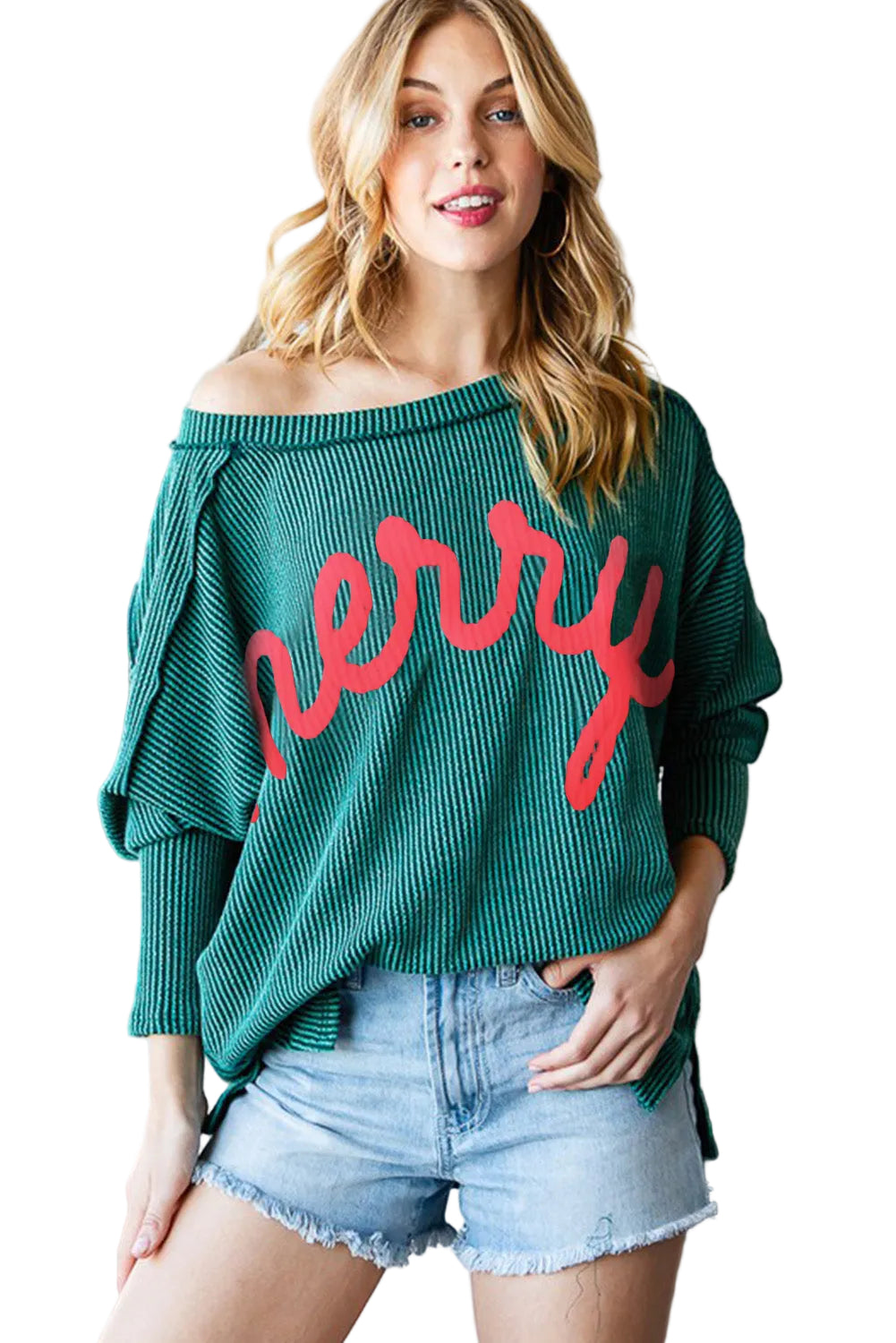 Skobeloff Merry Graphic Corded Batwing Sleeve Knit Top