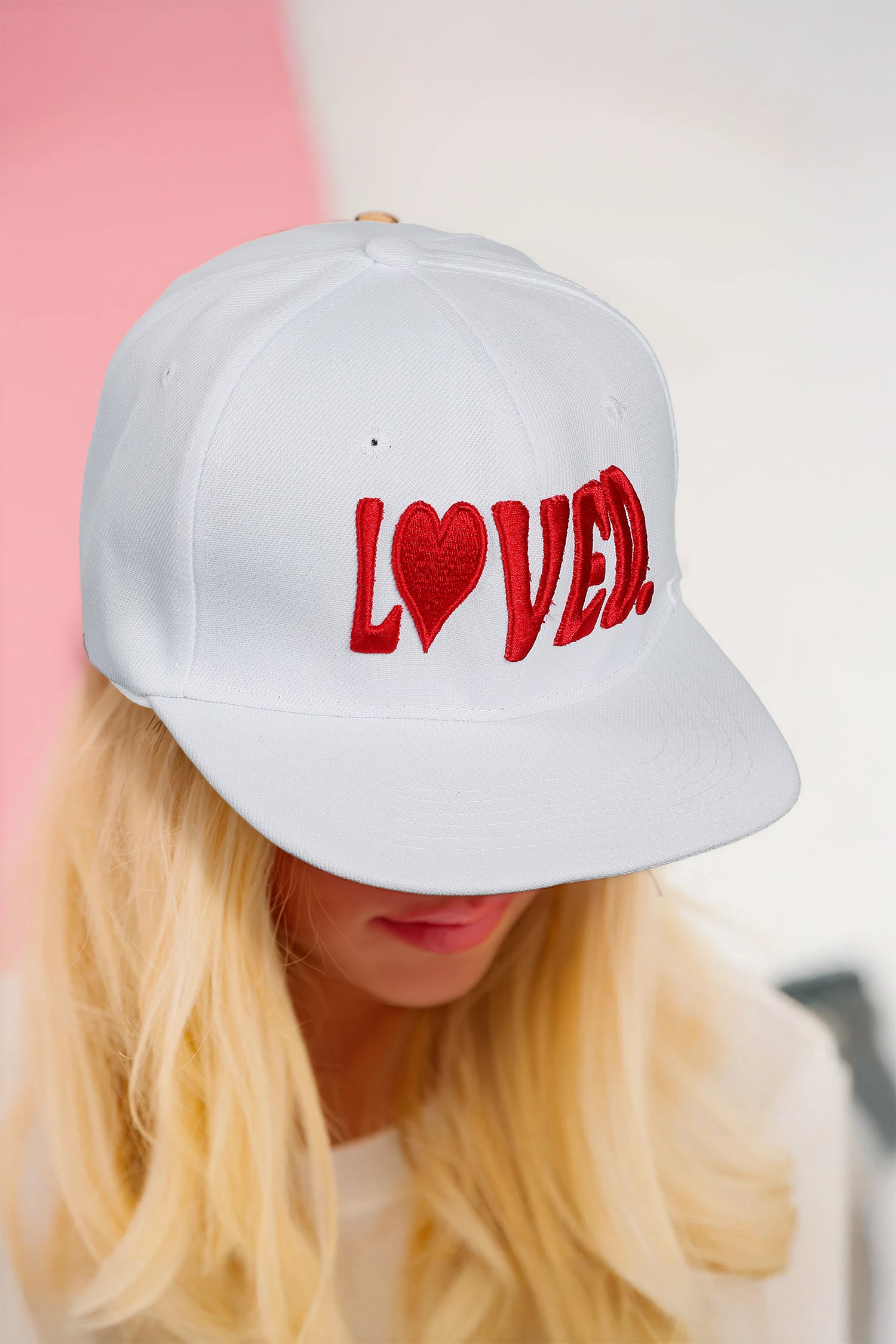 White LOVED Custom Embroidered Day Baseball Cap