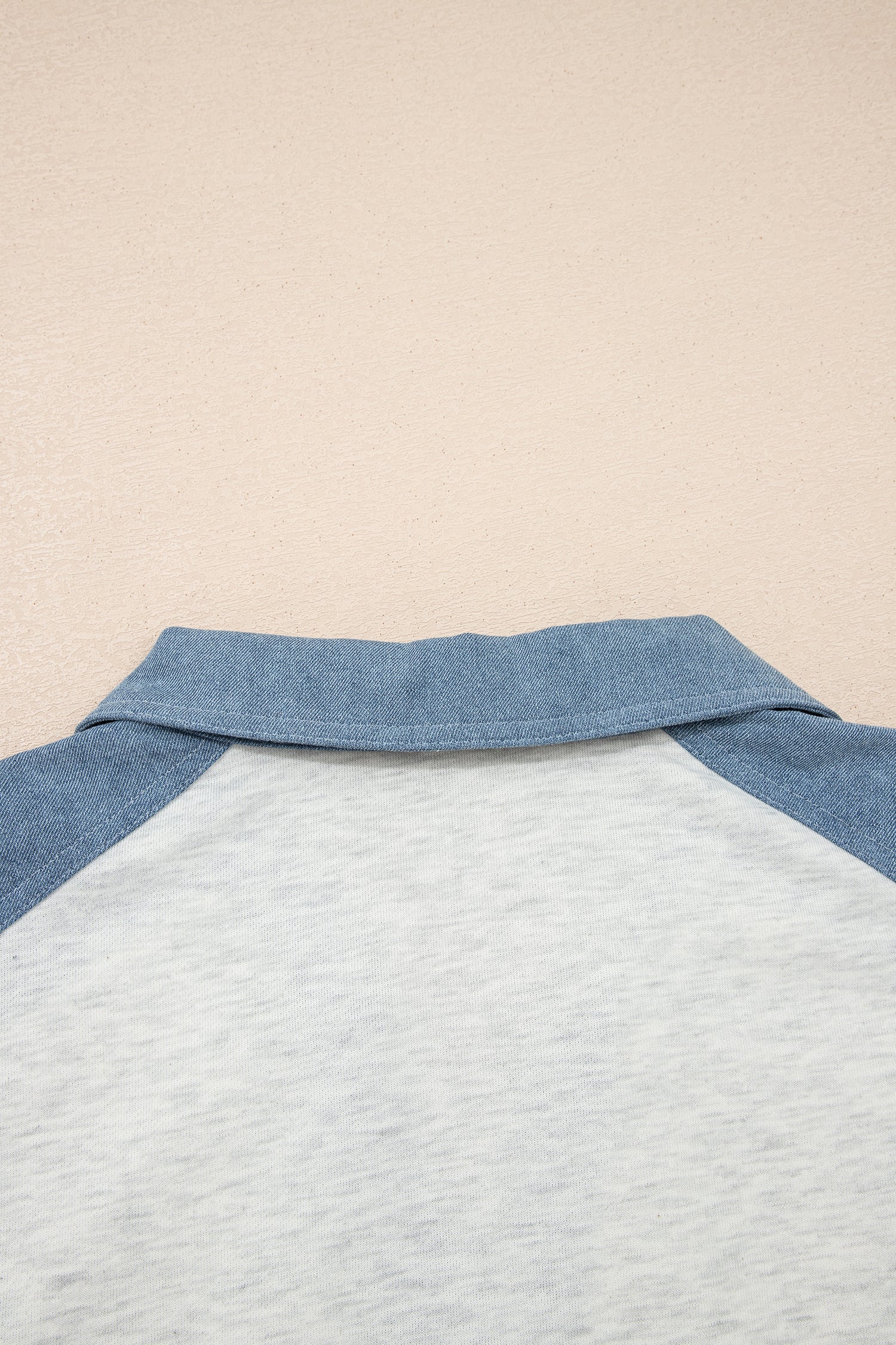 Beige Plus Size Contrast Denim Patchwork Cuffed Sleeve Polo Tee