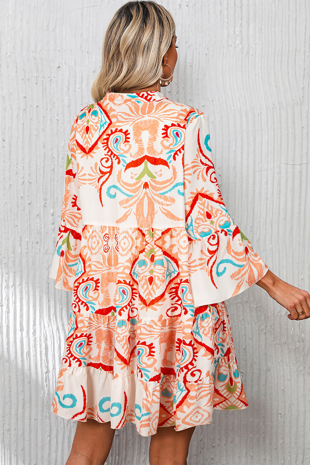 Sky Blue Tribal Bracelet Sleeve Buttoned Mini Dress